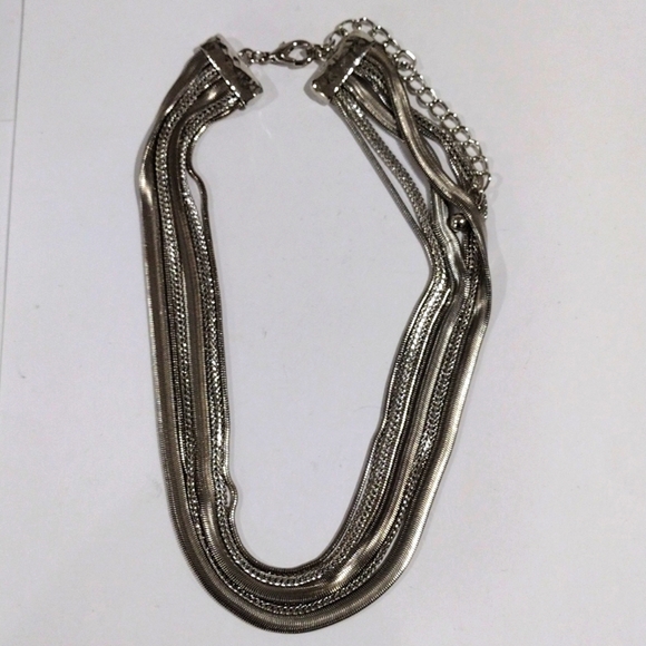 Bold Silver tone Layered Chain Statement Necklace - Women's Fashion Jewelry - Picture 3 of 9